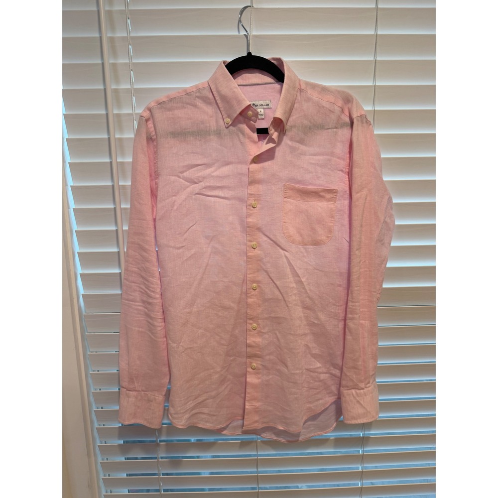 Peter Millar Mens Small Pink Linen Sorona Blend Long Sleeve Button Down Shirt